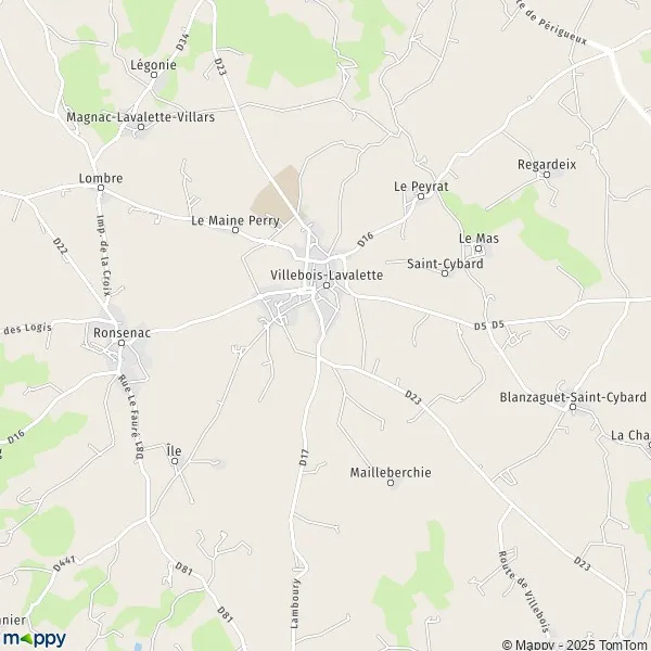 Map VilleboisLavalette map of VilleboisLavalette (16320) and