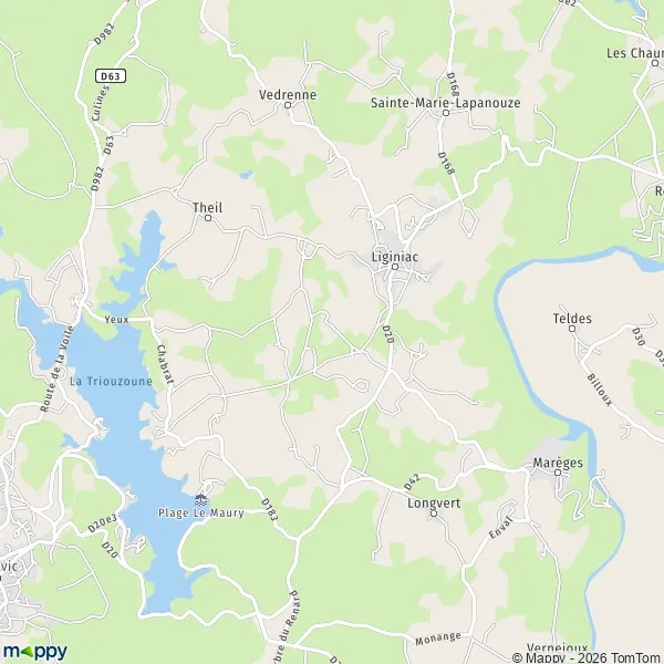 Map Liginiac map of Liginiac (19160) and practical information