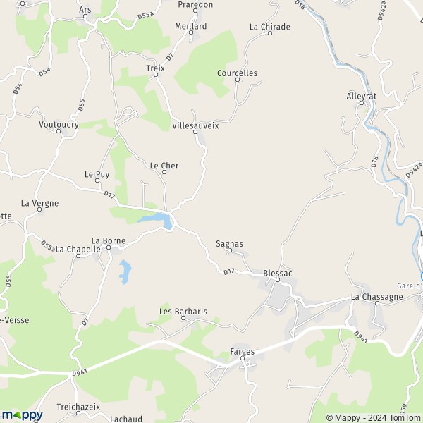 Map Blessac map of Blessac (23200) and practical information