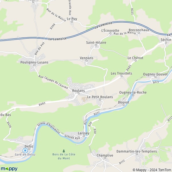 Map Roulans map of Roulans (25640) and practical information