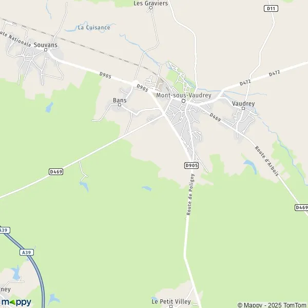 Map MontsousVaudrey map of MontsousVaudrey (39380) and practical