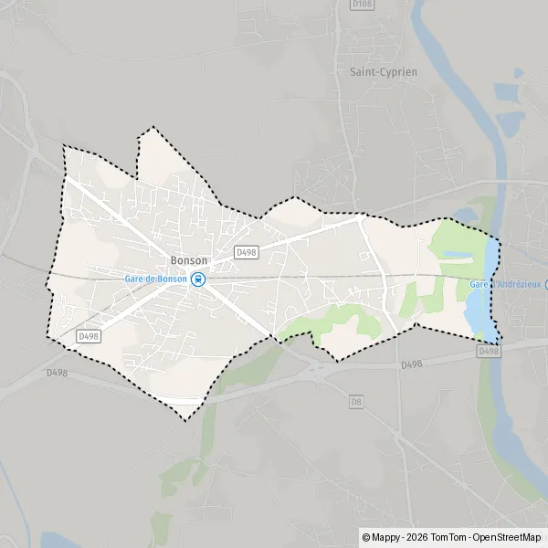 Map Bonson: map of Bonson (42160) and practical information