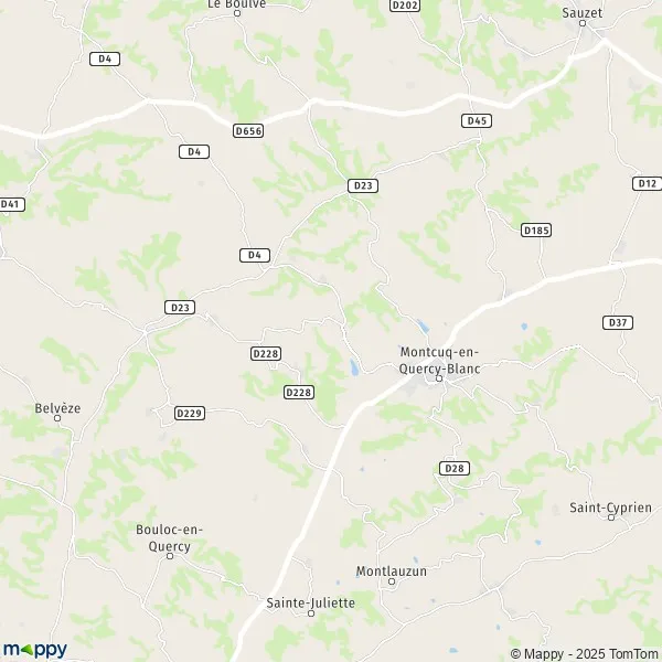 Map MontcuqenQuercyBlanc map of MontcuqenQuercyBlanc (46800) and