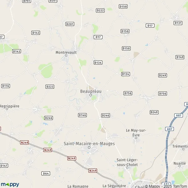 Map BeaupréauenMauges map of BeaupréauenMauges (49110)