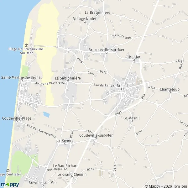 Map Bréhal: map of Bréhal (50290) and practical information