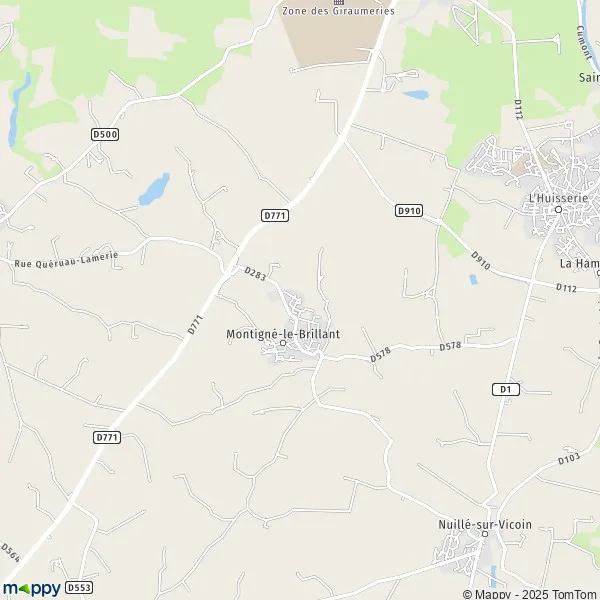 Map MontignéleBrillant map of MontignéleBrillant (53970) and