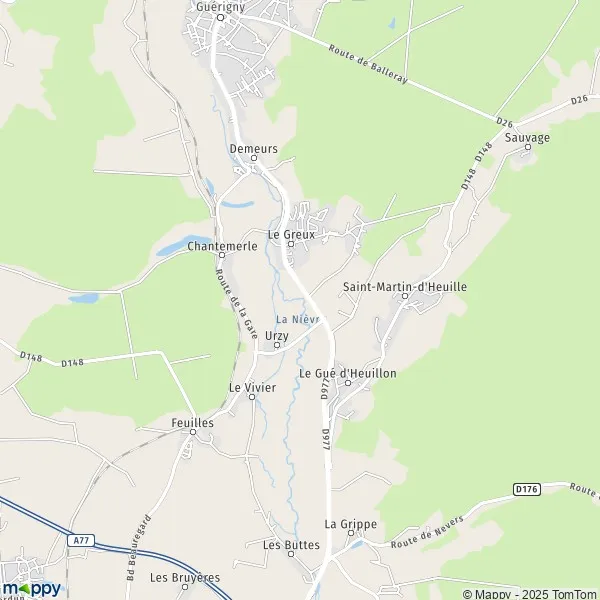 Map Urzy map of Urzy (58130) and practical information