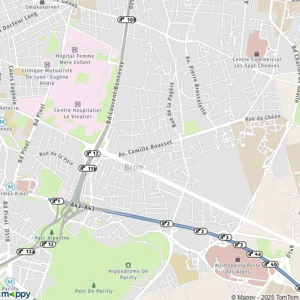 Map Bron: map of Bron (69500) and practical information