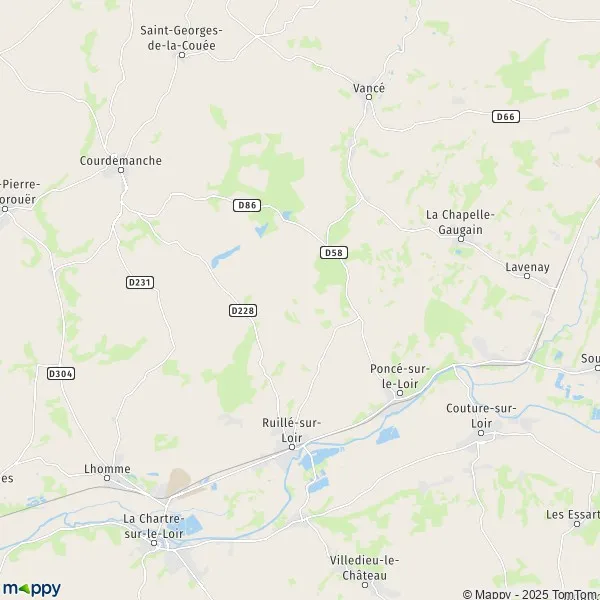 Map RuillésurLoir map of RuillésurLoir (72340) and practical