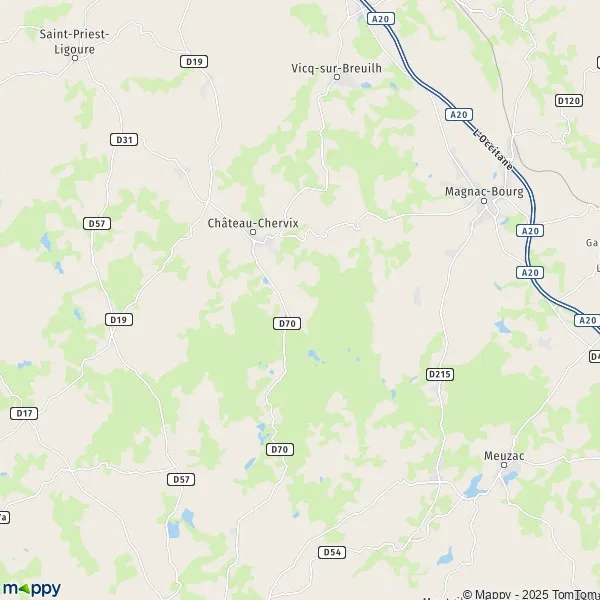 Map ChâteauChervix map of ChâteauChervix (87380) and practical