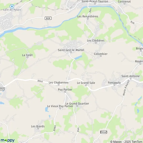 Map SaintJustleMartel map of SaintJustleMartel (87590) and