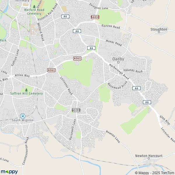 Map Oadby and Wigston: map of Oadby and Wigston (LE2 4NP) and practical ...