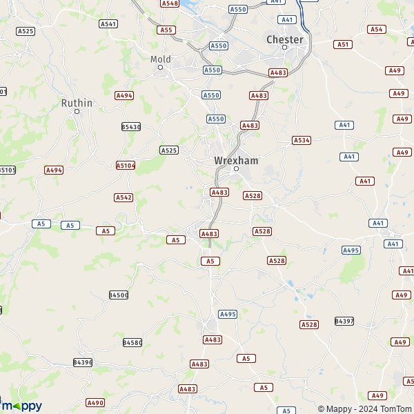 Map Wrexham: map of Wrexham (LL11 1) and practical information