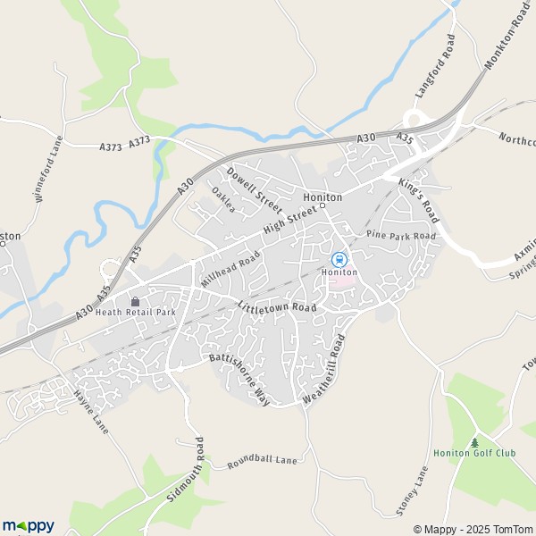 Map Honiton: map of Honiton (EX14 1) and practical information