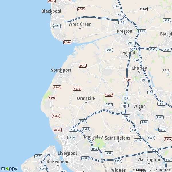 Map West Lancashire: map of West Lancashire (L39 7) and practical ...