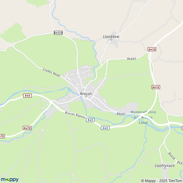 Map Brecon: map of Brecon (LD3 7) and practical information