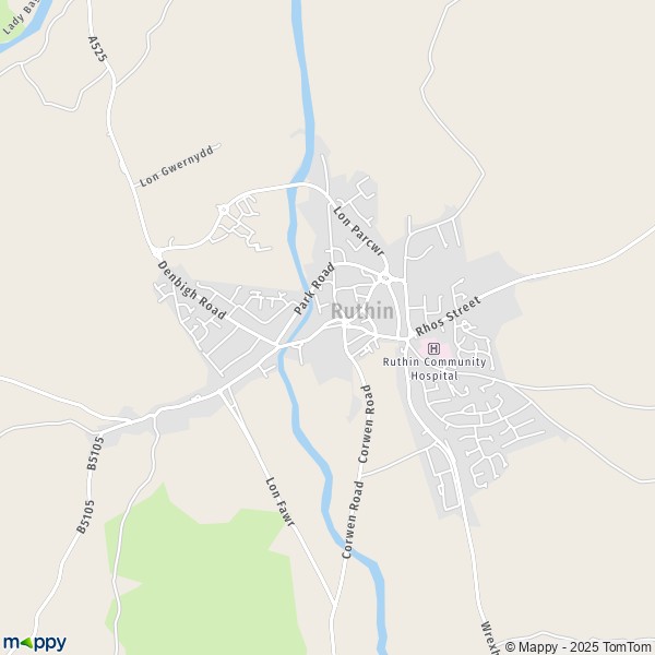 Map Ruthin: map of Ruthin (LL15 9) and practical information