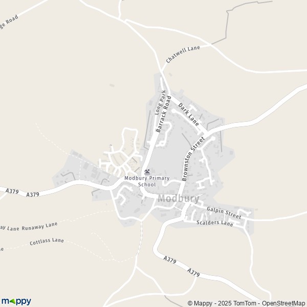 Map Modbury: map of Modbury (PL21 0) and practical information